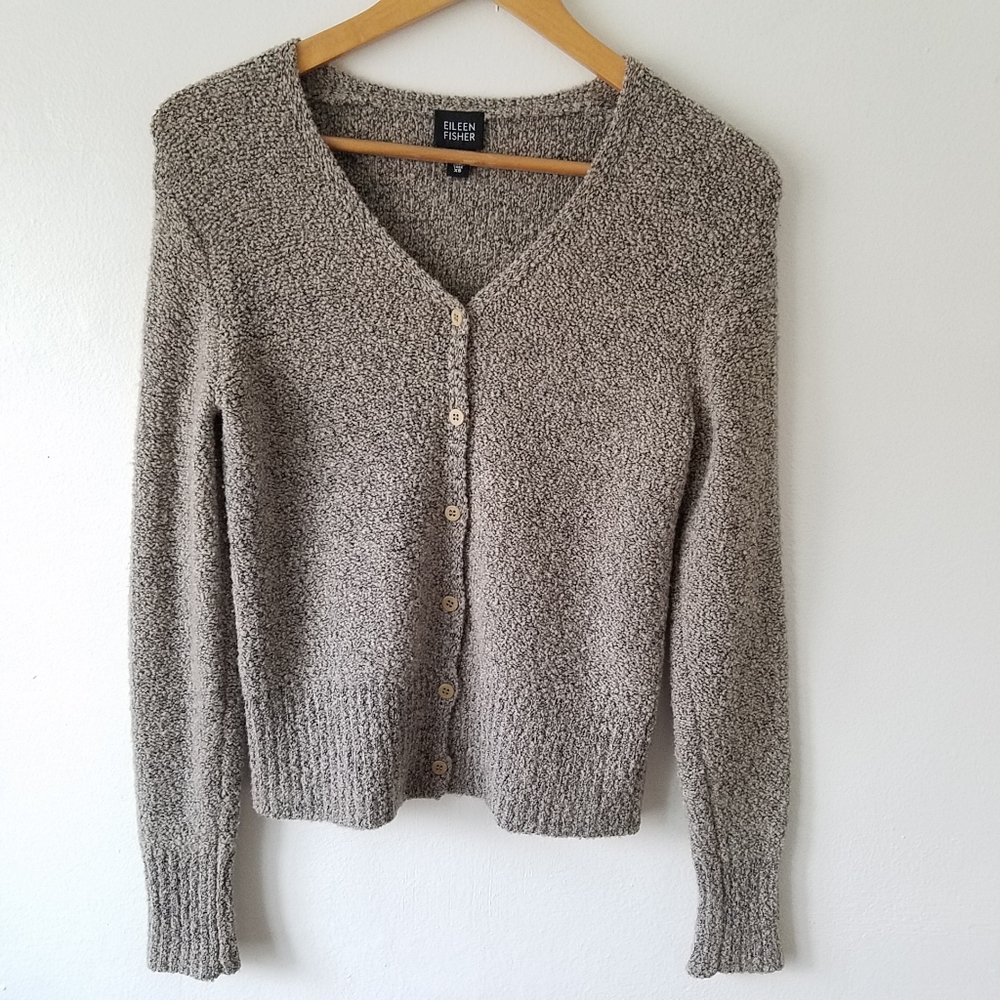 Eileen Fisher Merino Cashmere Cozy Yarn Button Front V-Neck Cardigan Sweater XS
